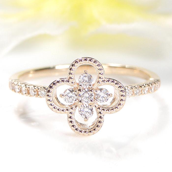 Classic CHESS K10 YG PG 0.2ct ダイヤモンド クローバー リング