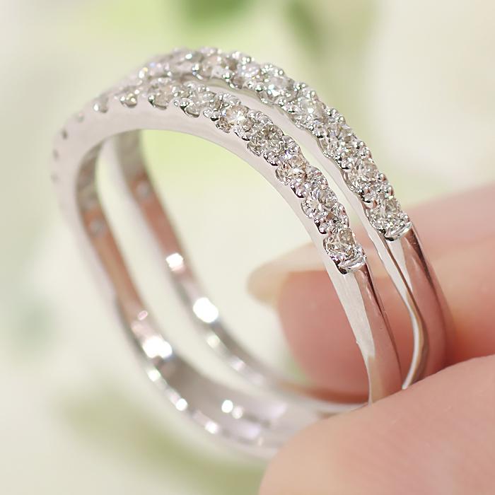 Pt950 ダイヤモンド　2連リング Classic CHESS Pt950 K18YG 二連風 ダイヤモンドリング 0.54ct