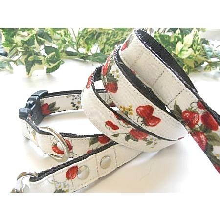 【30％OFF】【いちご畑：ホワイト】Ｌ　犬　首輪＆リードセット | 