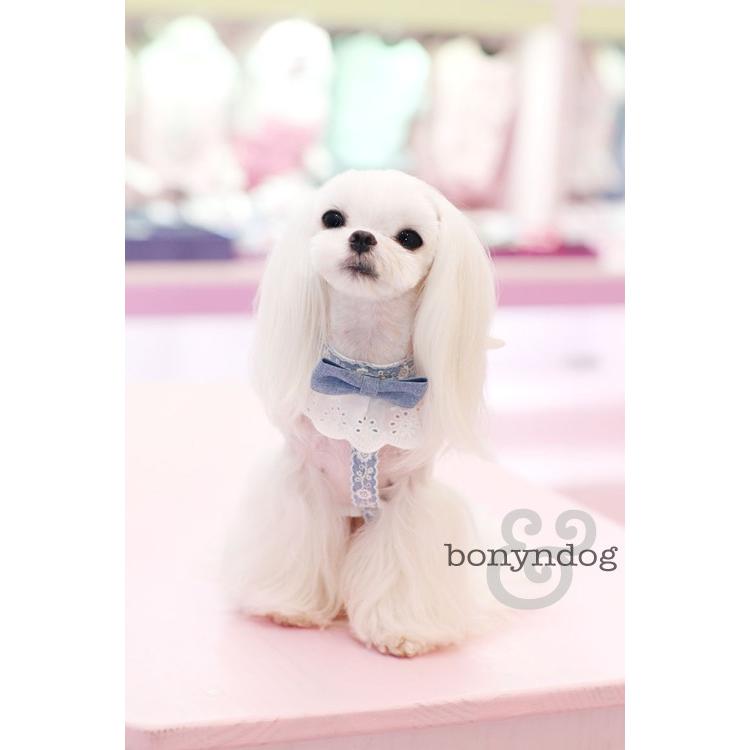 bonyndog（天使の羽付き）デニムリボンのホワイトレース ハーネス＆リードセット　S〜L |  | 02