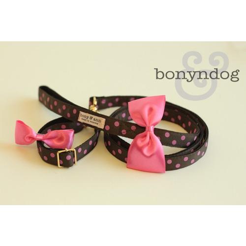 【30％OFF】bonyndog　チョコドットリボン　 カラー＆リードセット　S・L | 
