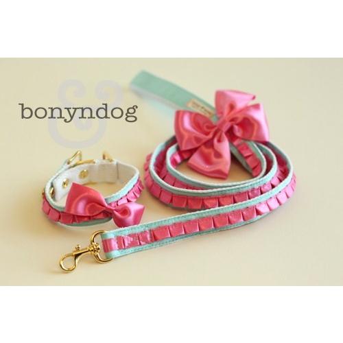 【50％OFF】bonyndog　サテンレース（ミント）　 カラー＆リードセット　XS〜XL | 