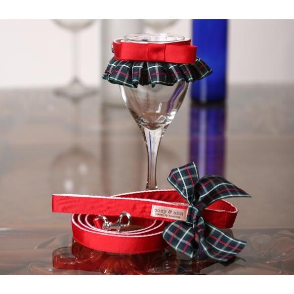 【50％OFF】bonyndog　タータンチェック（レッド）　フリルカラー＆リードセット　S〜L | 