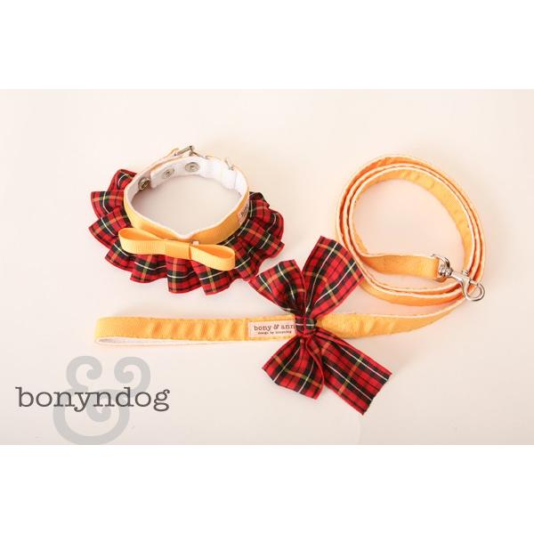 【50％OFF】bonyndog　タータンチェック（オレンジ）　フリルカラー＆リードセット　XS〜Ｍ　 |  | 02