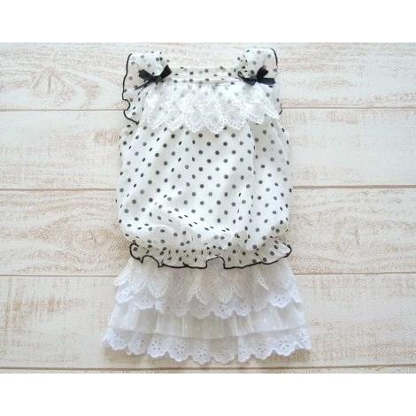 ドットシフォンの段レースワンピ　SS〜Ｌ　犬　ワンピース | 