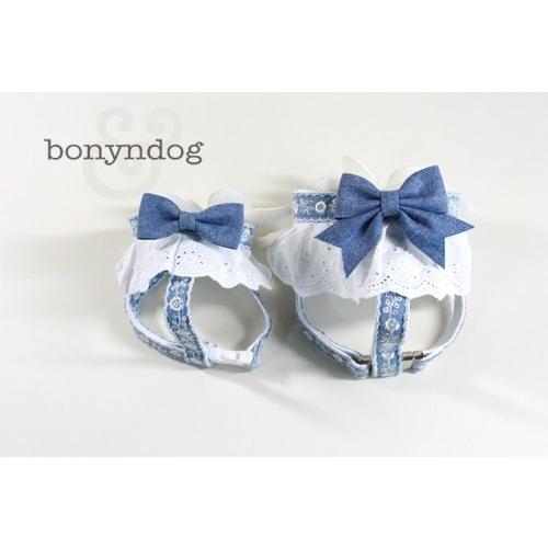 bonyndog（天使の羽付き）デニムリボンのホワイトレース ハーネス単品　S〜L |  | 01