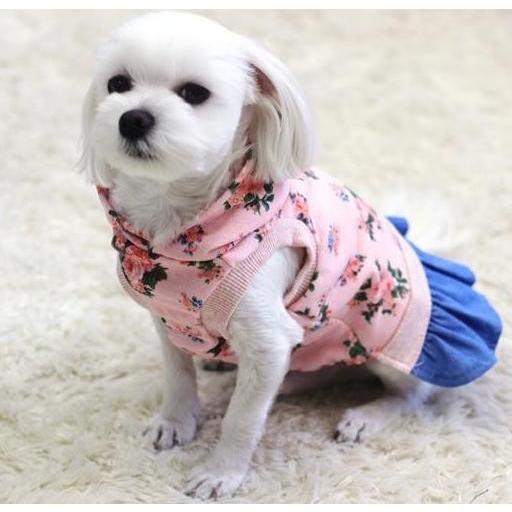 ローズ柄デニムワンピース S〜L 犬 服 : Pet Healing(ペット