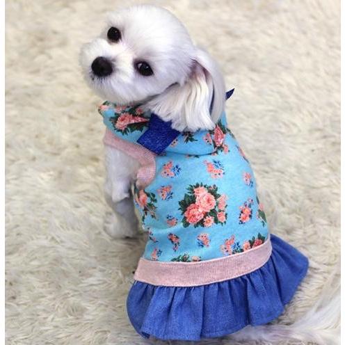 ローズ柄デニムワンピース S〜L 犬 服 : Pet Healing(ペット
