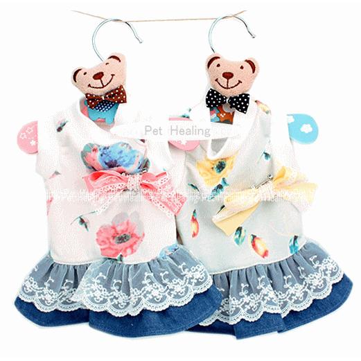 フラワーデニムレースワンピース　S〜XL　犬　服 | 