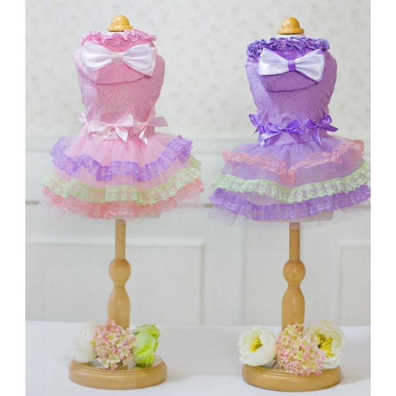 リボンの3段レースワンピ（ハンガー無）　ＸＳ〜ＸＬ 犬 春夏服 | 