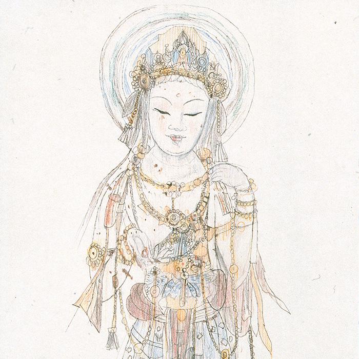 平山郁夫 敦煌莫高窟菩薩像 シルクロード 額 掛け軸 複製画 巧藝画