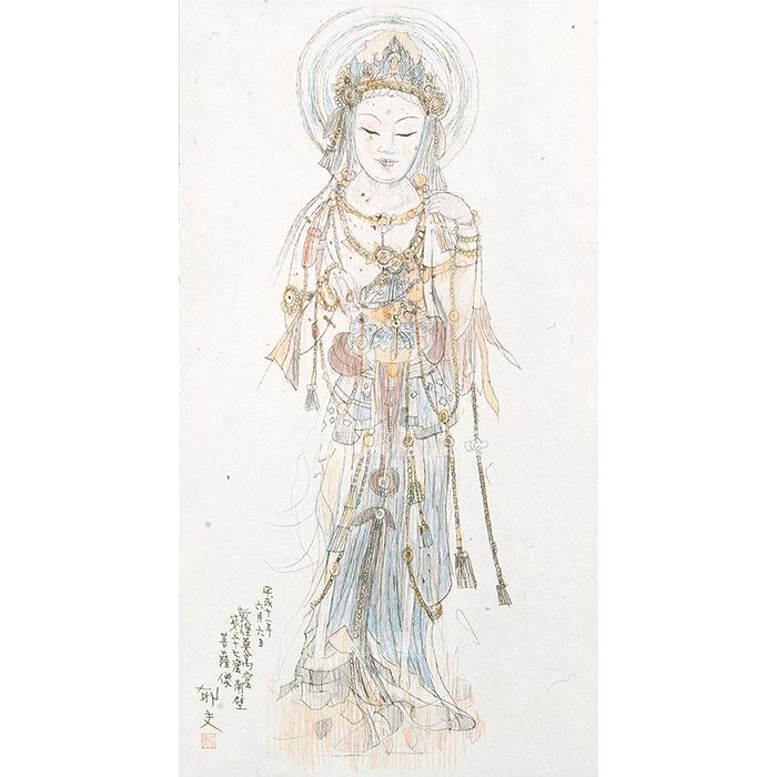 平山郁夫 敦煌莫高窟菩薩像 シルクロード 額 掛け軸 複製画 巧藝画