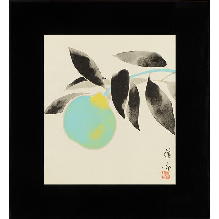 山口逢春 三宝柑 さんぽうかん 日本画 ブラックガラスフレーム 黒額 巨匠 色紙 複製画 大塚巧藝社 | 
