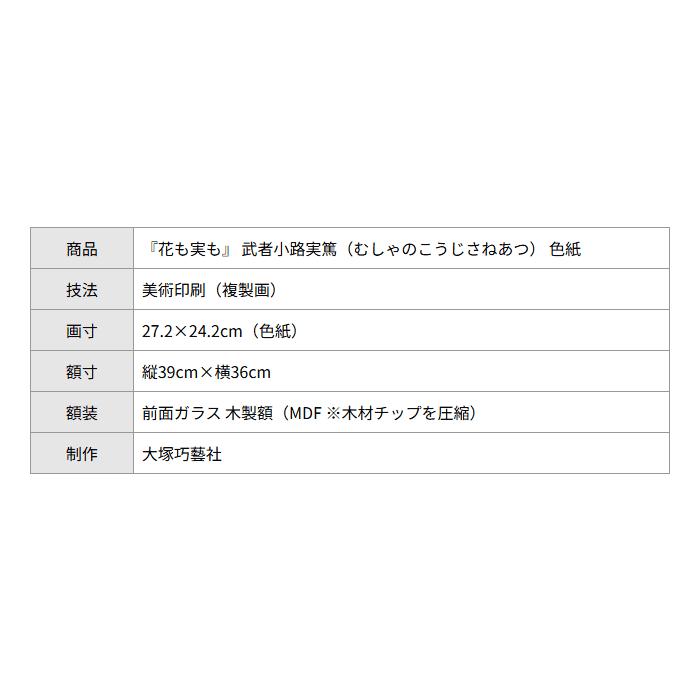 武者小路実篤 色紙 花も実も / 花も実もある この世哉 額（白、金、銀