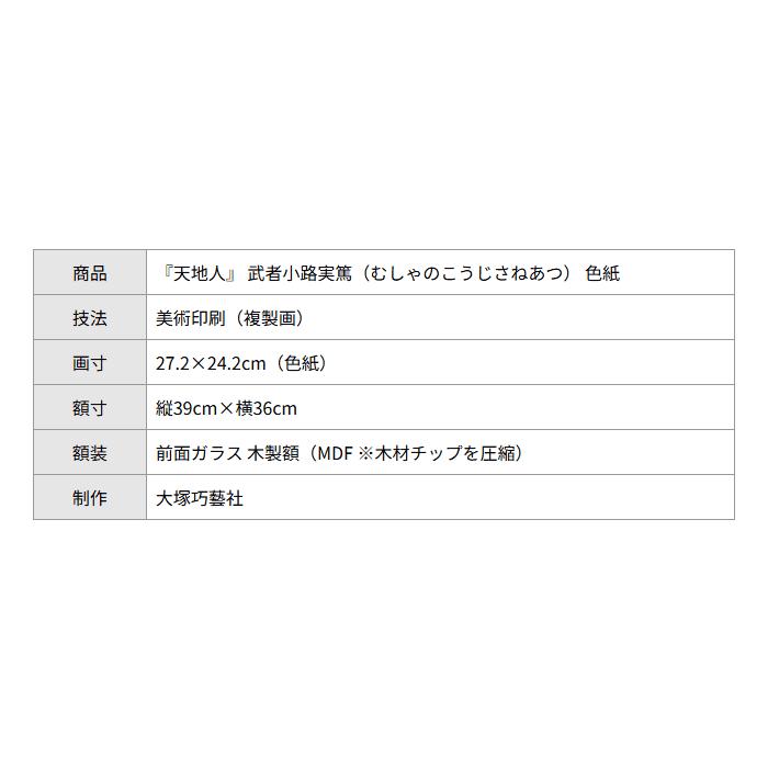 武者小路実篤 色紙 天地人 / 天に星 地に花 人に愛 額（白、金、銀