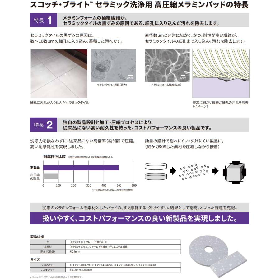 3M ジャパン　セラミック洗浄用 高圧縮メラミンパッド 20インチ 5枚セット ポリッシャー用 スリーエム ジャパン メラミン パット パッド 432ミリ 432mm