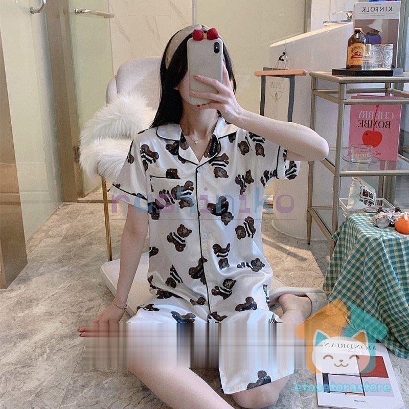 充実の品 夏用 シャツ かわいい ミドル丈 半袖 レディース パジャマ サテン 春 エロ 薄手 涼しい 夏 パジャマ カラー No 1 W7m Com Br