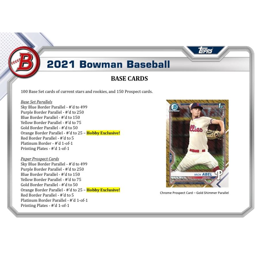 MLB 2021 BOWMAN BASEBALL HOBBY 1BOX(24パック入り) : トレカショップ