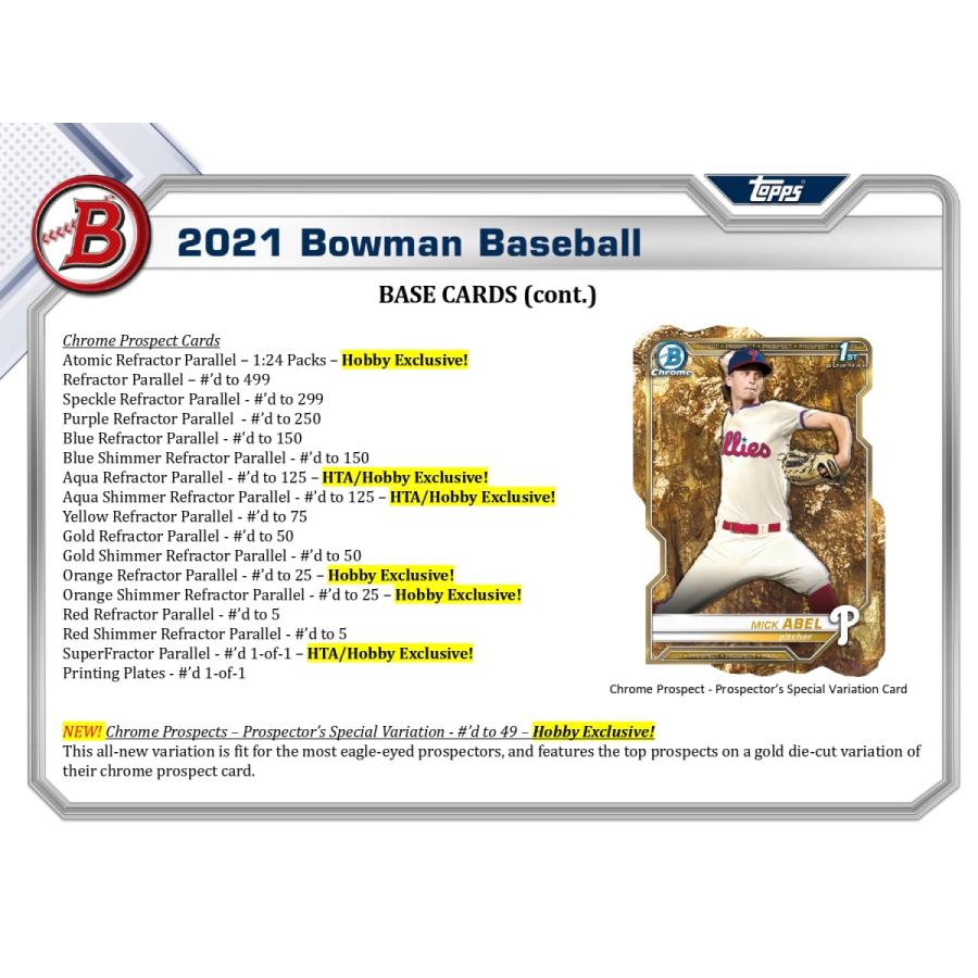 MLB 2021 BOWMAN BASEBALL HOBBY 1BOX(24パック入り) : トレカショップ
