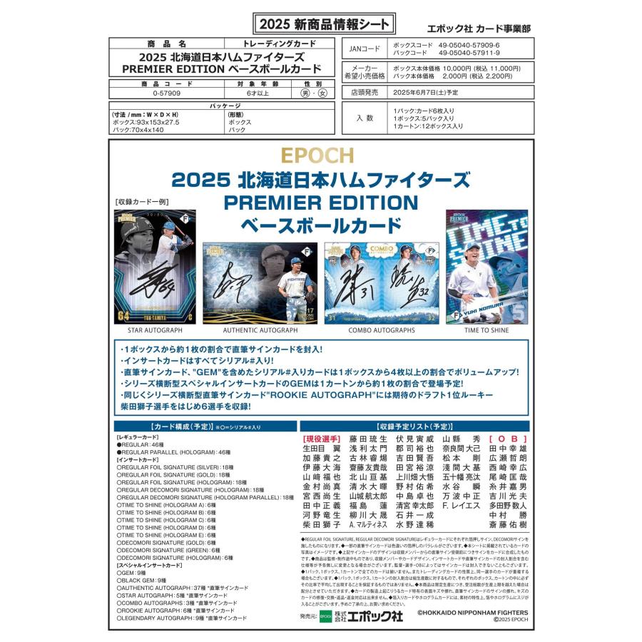 EPOCH 2025 北海道日本ハムファイターズ PREMIER EDITION 1ボックス