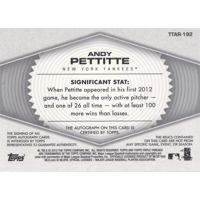 TOPPS 2012 Triple Threads アンディ・ペティット Andy Pettitte /18 Autographs 直筆サインカード ジャージ｜clearfile｜02