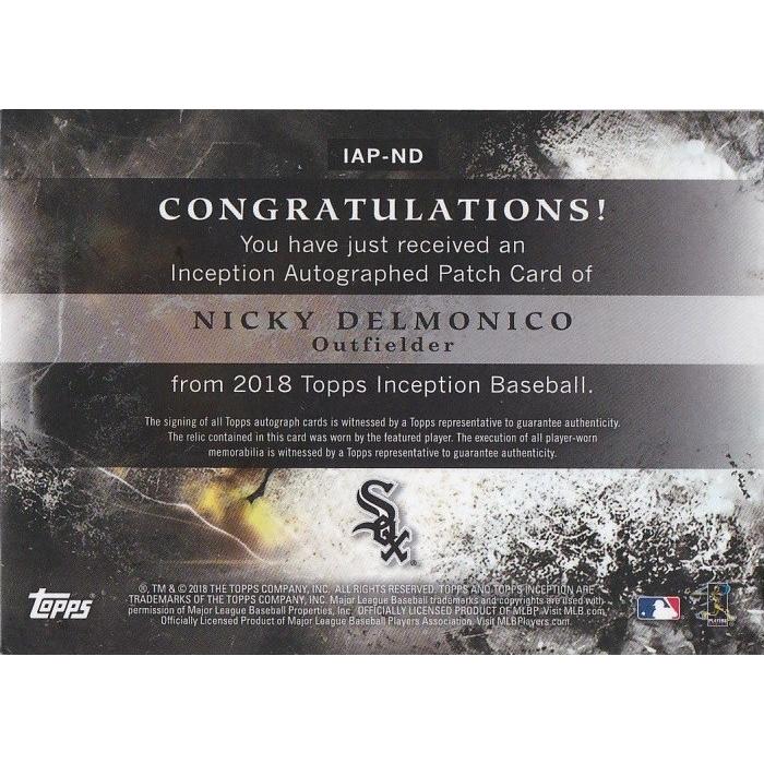 TOPPS 2018 Inception ニッキー・デルモニコ Nicky Delmonico /299