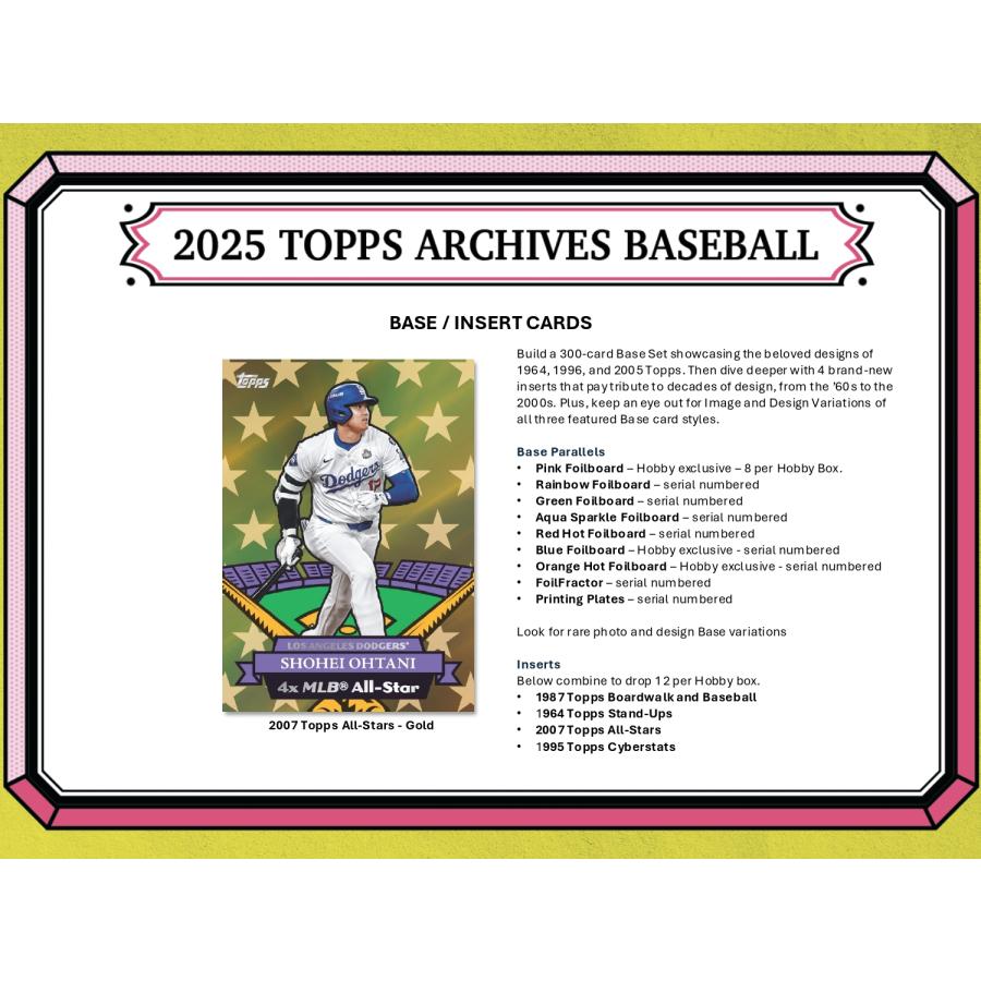 MLB 2025 TOPPS ARCHIVES HOBBY 1BOX : トレカショップ CLEAR FILE