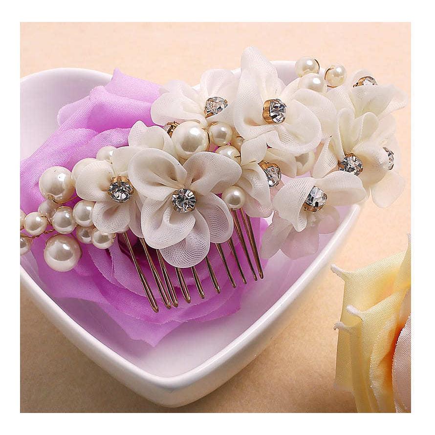 ヘッドドレス ブライダル フラワー パール ラインストーン ヘアピン 髪