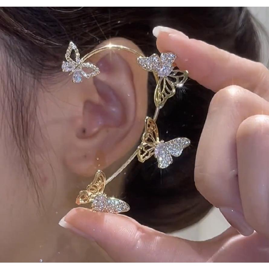 バタフライ イヤーカフ 蝶 イヤークリップ キラキラ 韓国風