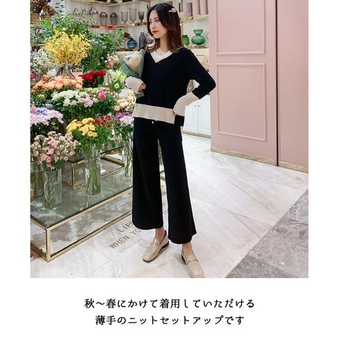 ニットセットアップ トップス 体型カバー Ｖネック 2サイズ カジュアル シンプル レディース 長袖 重ね着 韓国ファッション おしゃれ |  | 01
