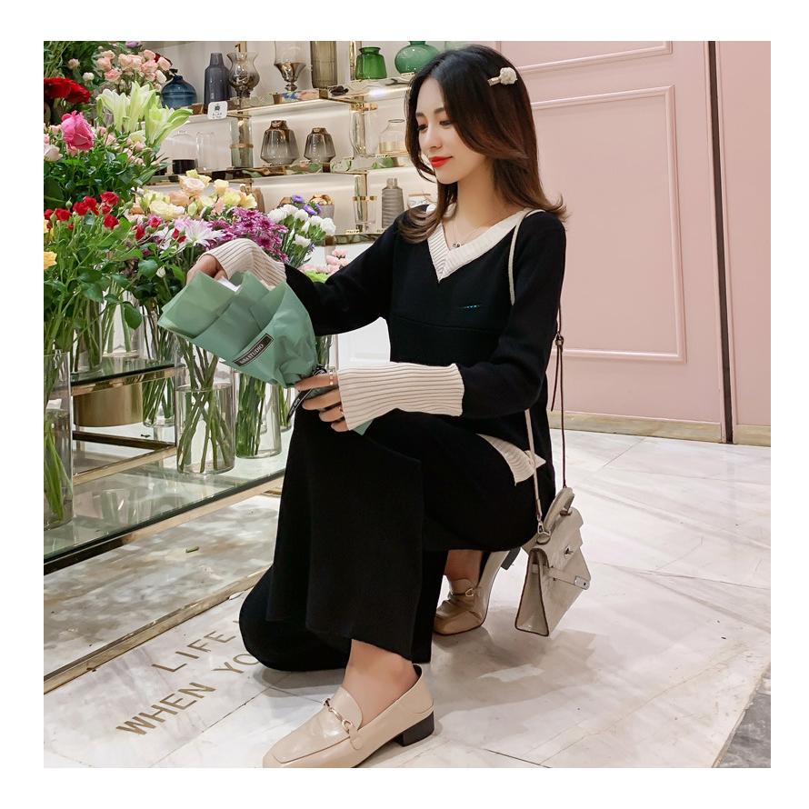 ニットセットアップ トップス 体型カバー Ｖネック 2サイズ カジュアル シンプル レディース 長袖 重ね着 韓国ファッション おしゃれ |  | 02