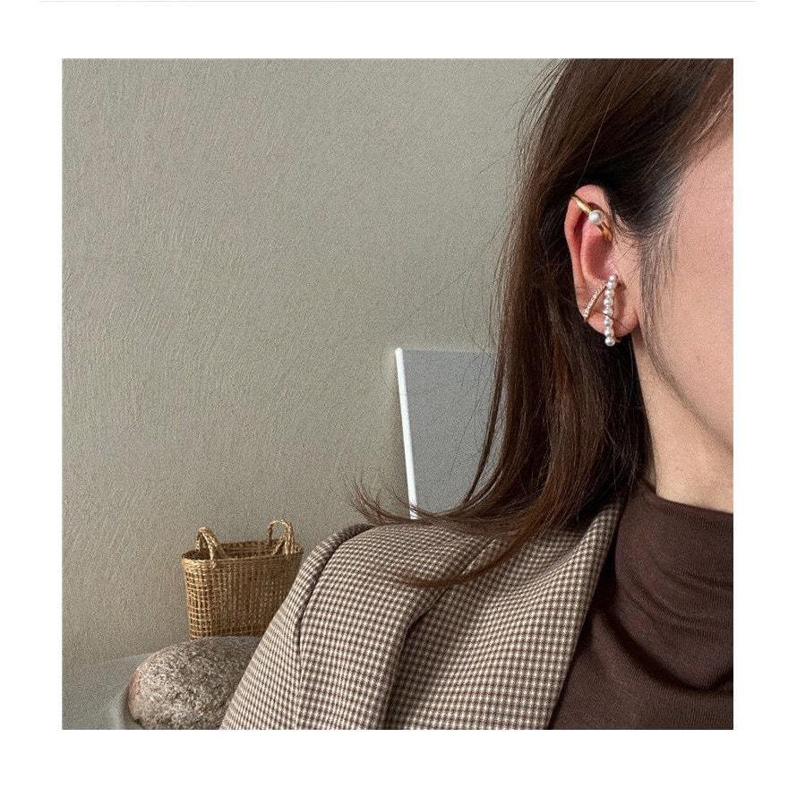 125☻ハンドメイド*アンティーク ブラック  パール クリップ イヤーカフ 125☻ハンドメイド*アンティーク ブラック パール クリップ イヤーカフ