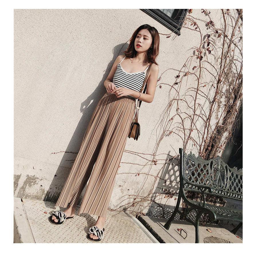 プリーツ ワイドパンツ 夏 プリーツパンツ レディース ウエストゴム きれいめ 大人可愛い 韓国 おしゃれ シンプル 無地 |  | 11