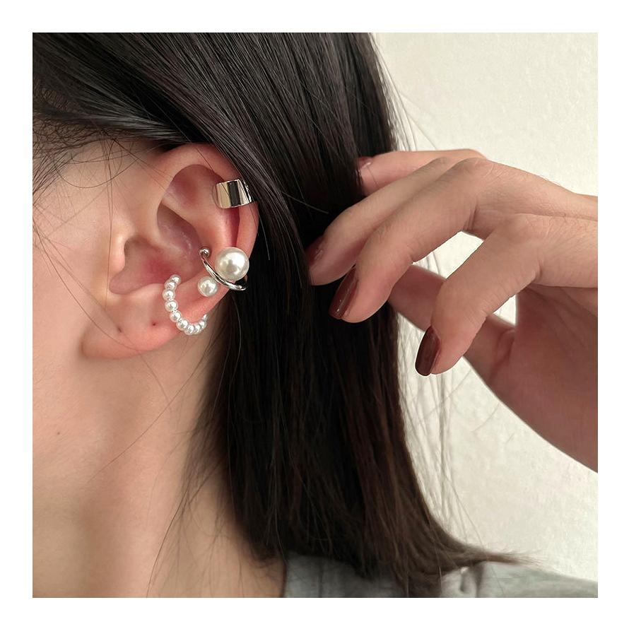 067☻ハンドメイド*お得な3点set 大粒パール クリップ イヤーカフ