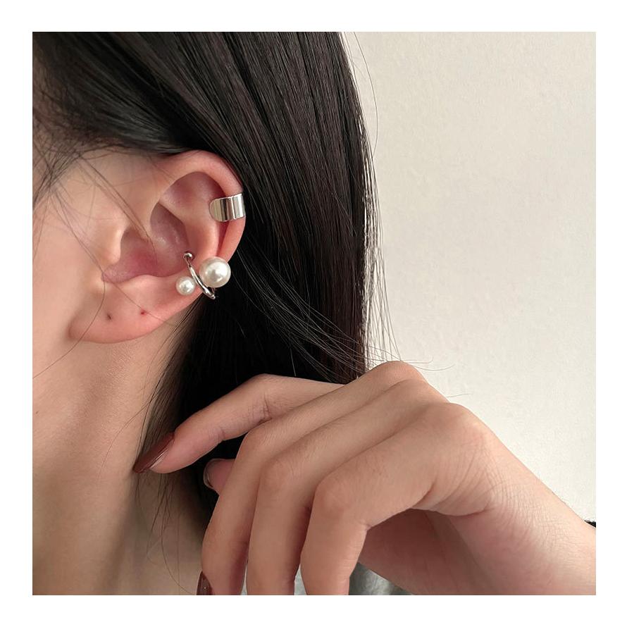 067☻ハンドメイド*お得な3点set 大粒パール クリップ イヤーカフ