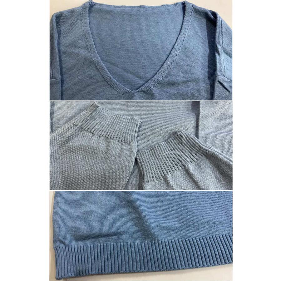 ニットワンピース 長袖  ロング丈 ゆったり Vネック シンプル 重ね着 デイリー 韓国ファッション おしゃれ 秋冬 ワンピース |  | 11