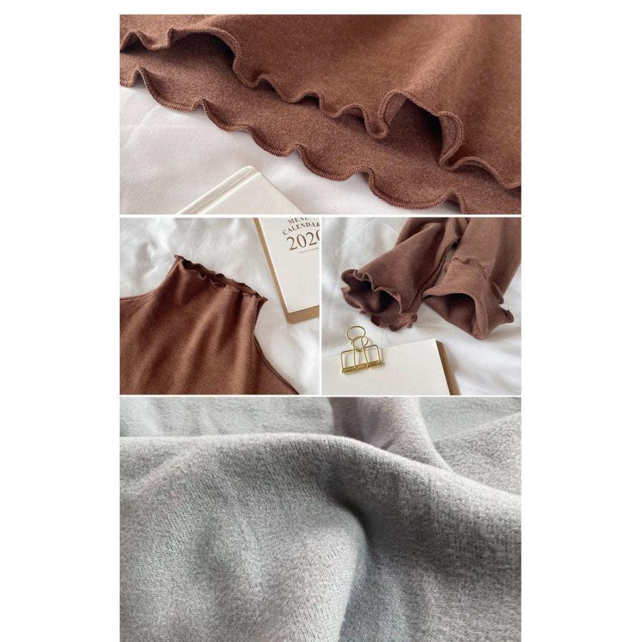 ハイネックフリルトップス  起毛 レディース ハイネック レイヤード インナー フリル襟 長袖 重ね着 韓国ファッション おしゃれ 秋冬コーデ |  | 02