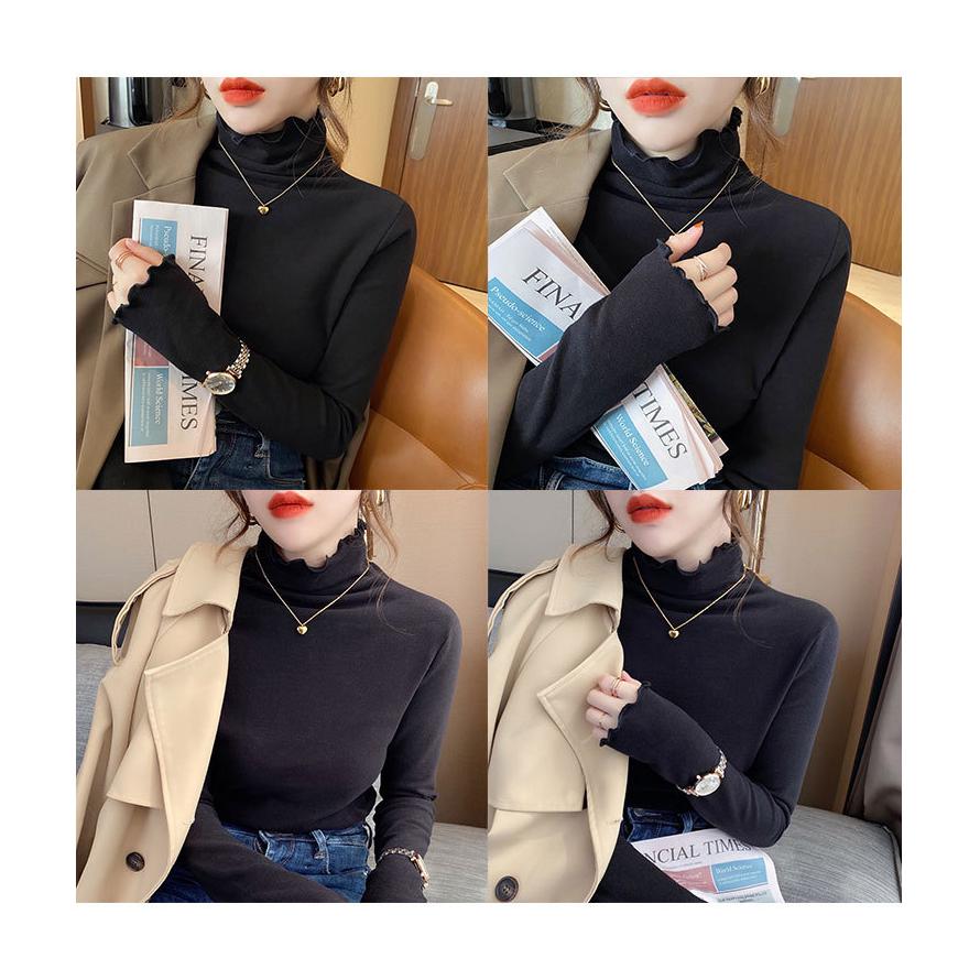 ハイネックフリルトップス  起毛 レディース ハイネック レイヤード インナー フリル襟 長袖 重ね着 韓国ファッション おしゃれ 秋冬コーデ |  | 03