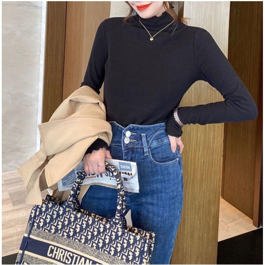 ハイネックフリルトップス  起毛 レディース ハイネック レイヤード インナー フリル襟 長袖 重ね着 韓国ファッション おしゃれ 秋冬コーデ |  | 04