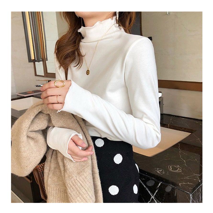 ハイネックフリルトップス  起毛 レディース ハイネック レイヤード インナー フリル襟 長袖 重ね着 韓国ファッション おしゃれ 秋冬コーデ |  | 05