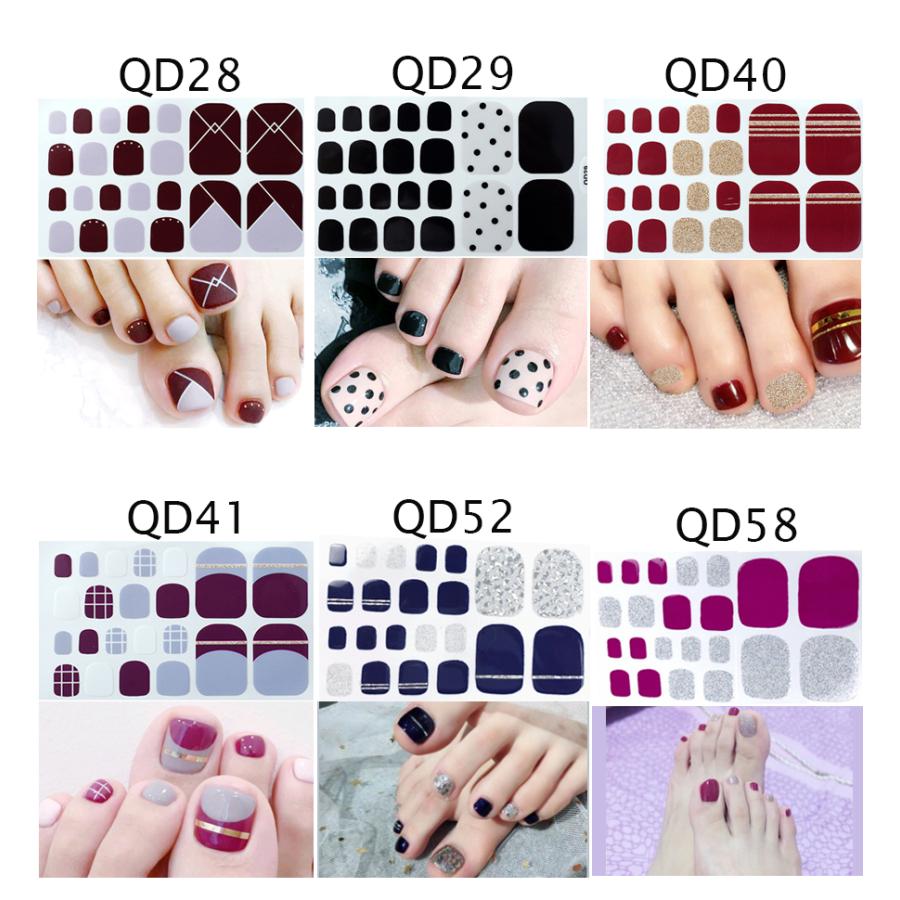 フットネイルシール 2+2 フルカバー 貼るだけ 簡単 無地 ラメ ハート  