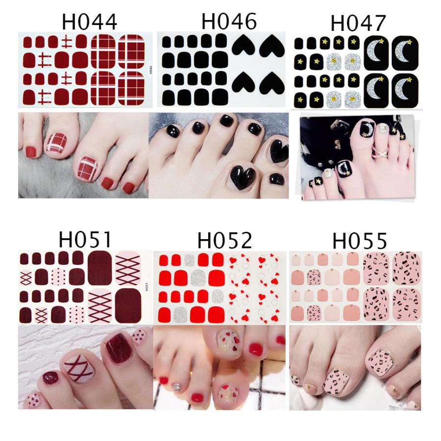 フットネイルシール 2+2 フルカバー 貼るだけ 簡単 無地 ラメ ハート  