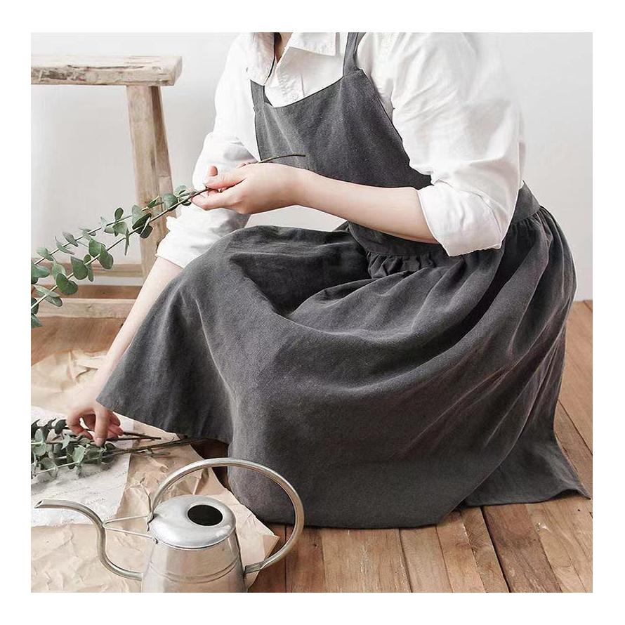 コットン ギャザー エプロン ポケット付き ワンピース風