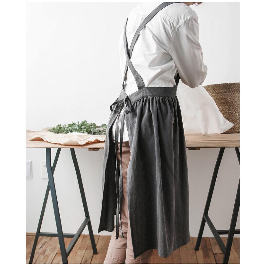 コットン ギャザー エプロン ポケット付き ワンピース風