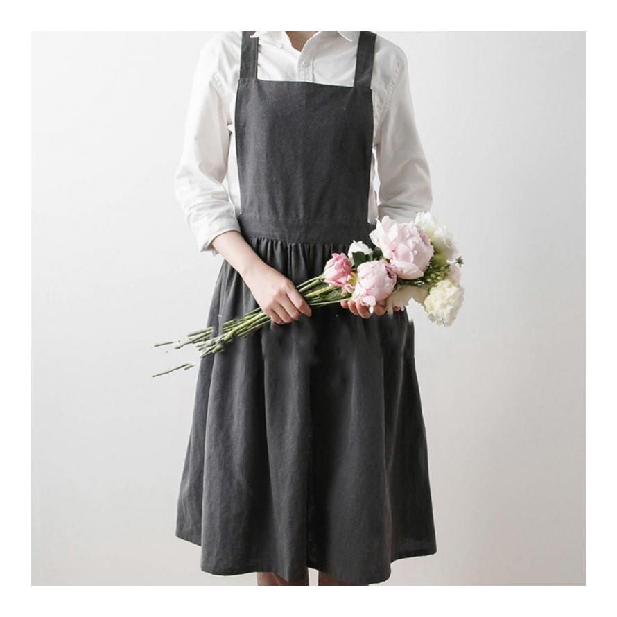 コットン ギャザー エプロン ポケット付き ワンピース風 ナチュラル