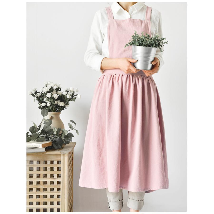 コットン ギャザー エプロン ポケット付き ワンピース風 ナチュラル