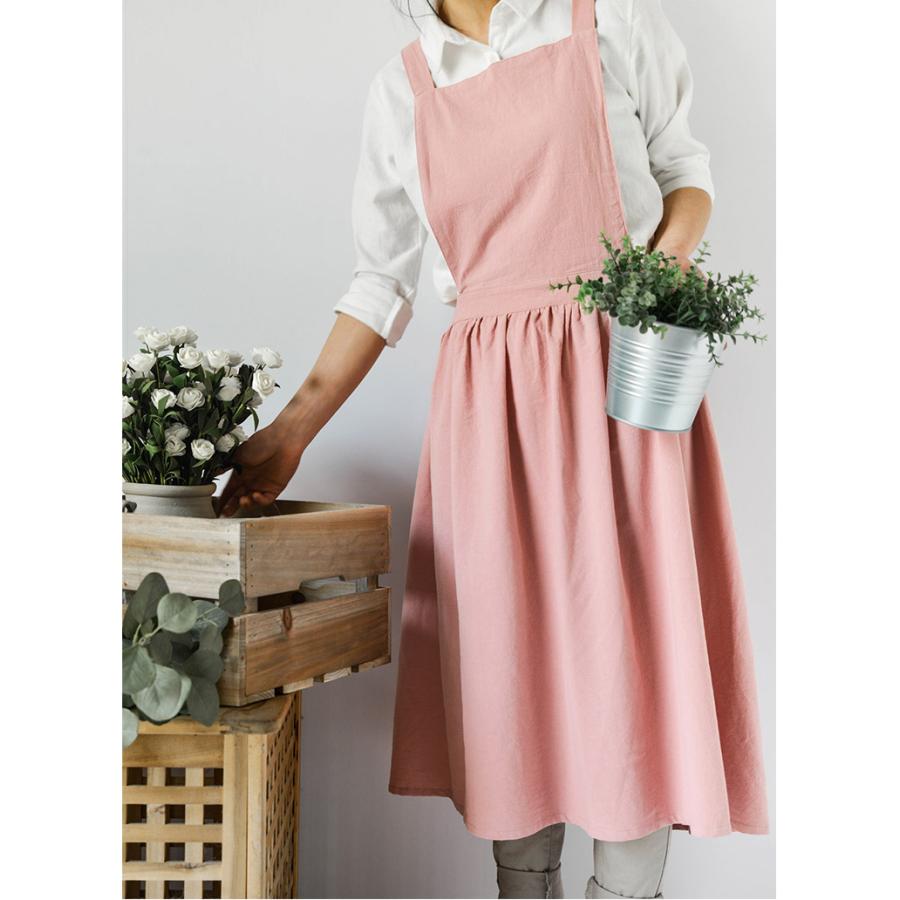 コットン ギャザー エプロン ポケット付き ワンピース風 ナチュラル