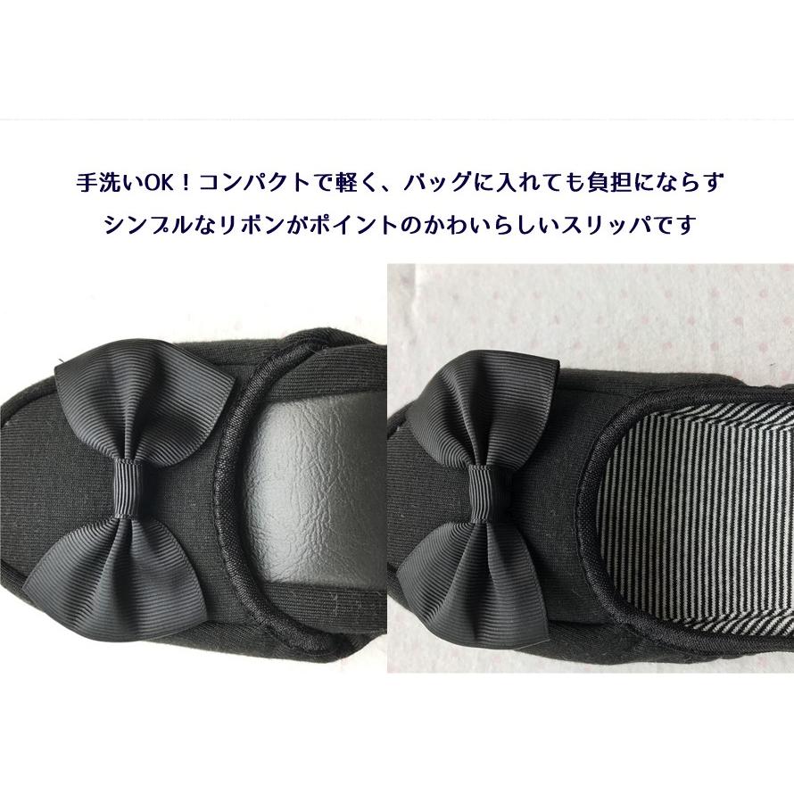 携帯用スリッパ おしゃれ 折り畳みスリッパ リボン 収納ポーチ付き 室内履き ルームシューズ |  | 01