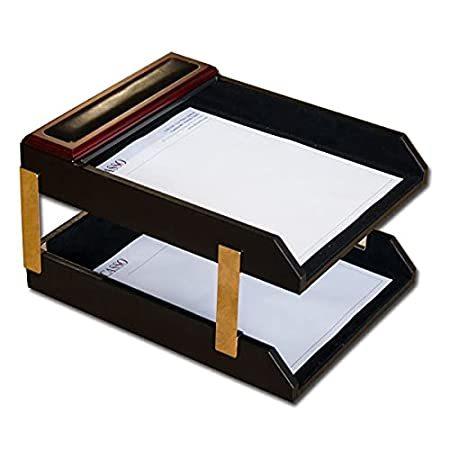 新品Dacasso Rosewood & Leather Double Letter Trays (A8020)
