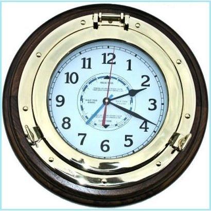 即納！最大半額！ Brass 新品Solid Nautical Clock Wall Time and Tide Porthole 掛け時計、壁掛け時計